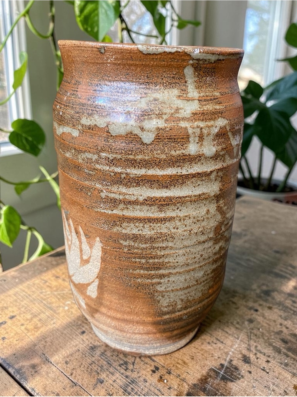 VINTAGE HANDMADE STUDIO POTTERY EARTH TONE BEAUTIFULLY PATTERNED VASE